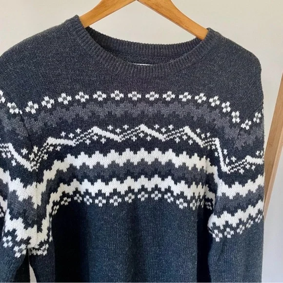 Vintage Fair Isle Sweater XL Black White Nordic Cozy Cabin Cottagecore Knit - Picture 3 of 3